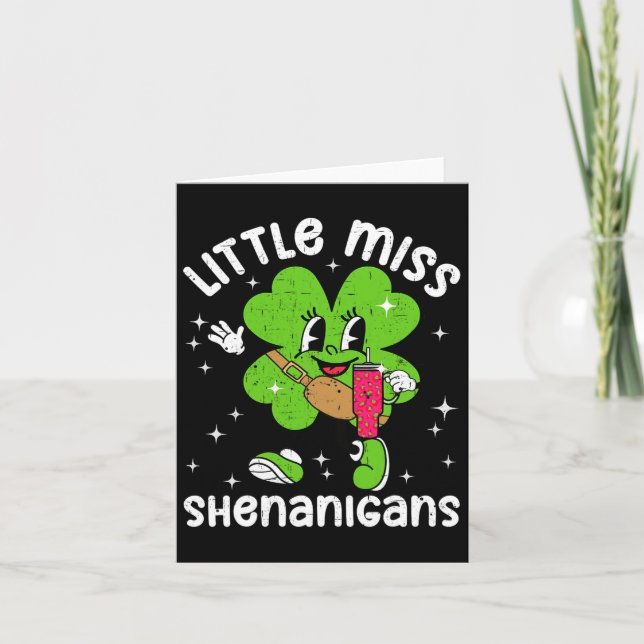 Cartão Dia de São Patrício Menina Shenanigans Shamrock G (Frente)