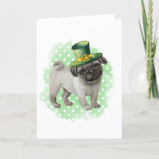 Cartão Dia de São Patrício Pug Dog Leprechaun