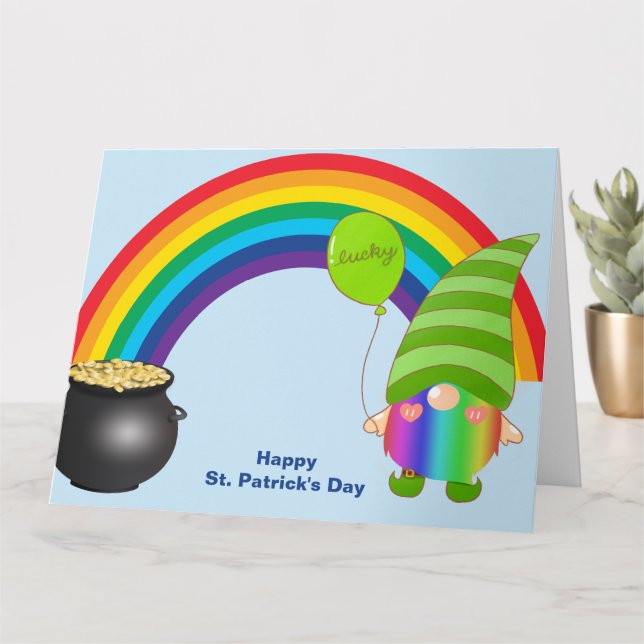 Cartão Dia de São Patrício Rainbow Gnomies Amizade LGBT (Planta pequena)