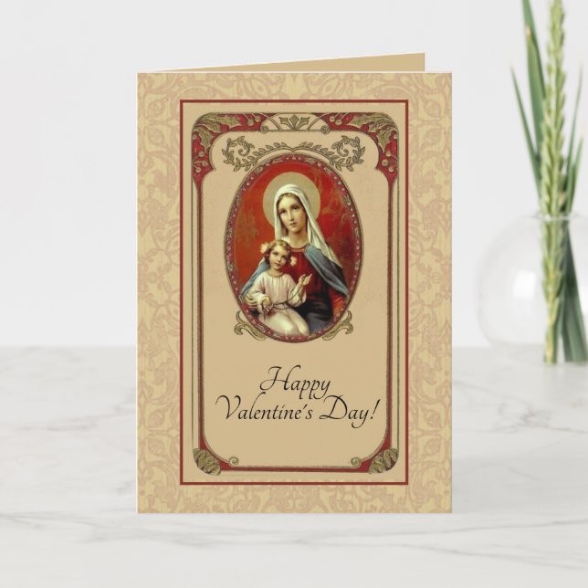 Cartão Dia de São Valentim Virgem Maria e Jesus (Frente)