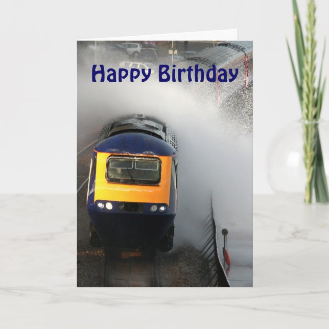 Cartão Dia de tempestade na linha ferroviária. Feliz aniv (Frente)