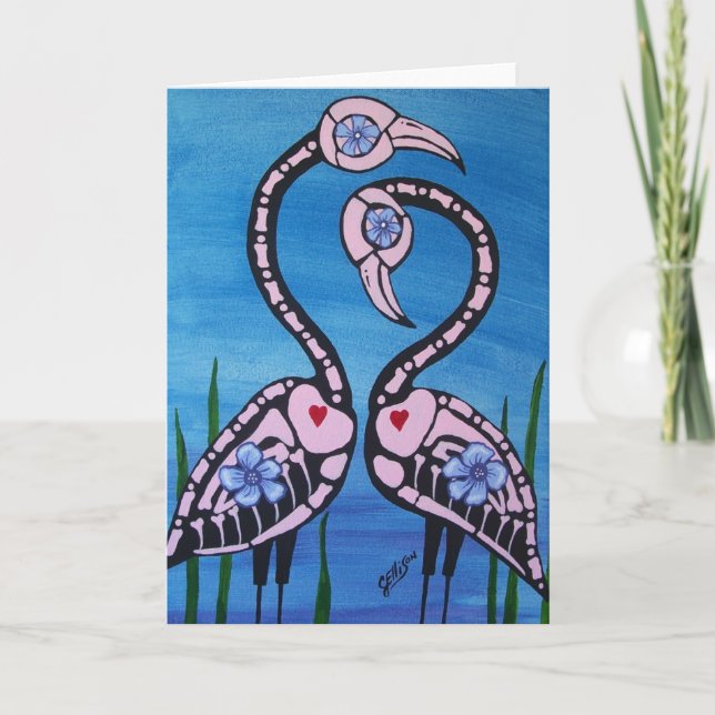 Cartão Dia do Par Flamingo Rosa Morto (Frente)