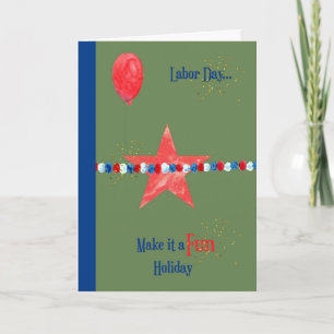 Cartão Dia do Trabalho, Verde com Estrela, Balão, Faux Gl