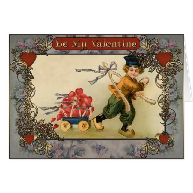 Cartão Dia dos Namorados. Um menino carregar um carrinho  (Frente Horizontal)
