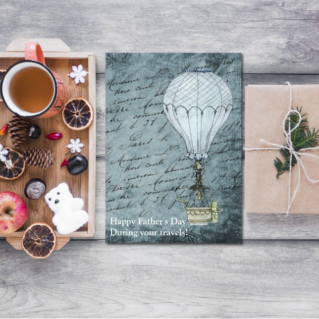 Cartão Dia dos pais azul de Steampunk do balão de ar (Criador carregado)