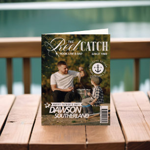 Cartão Dia dos Pais Divertido Pai Foto de Pesca Capa de R