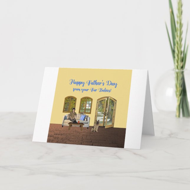 Cartão Dia dos pais dos bebês da pele, homem no sofá com (Frente)