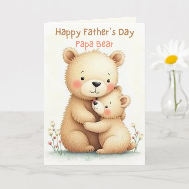 Cartão Dia dos Pais Fofo com Ursos Animal Pastel Macio  (Planta pequena)