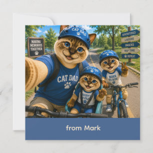 Cartão Dia dos Pais para Gato Pai Gato Ciclismo