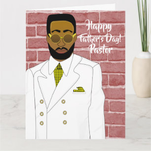 Cartão Dia dos Pais Pastor de Terno Masculino Afro-Americ