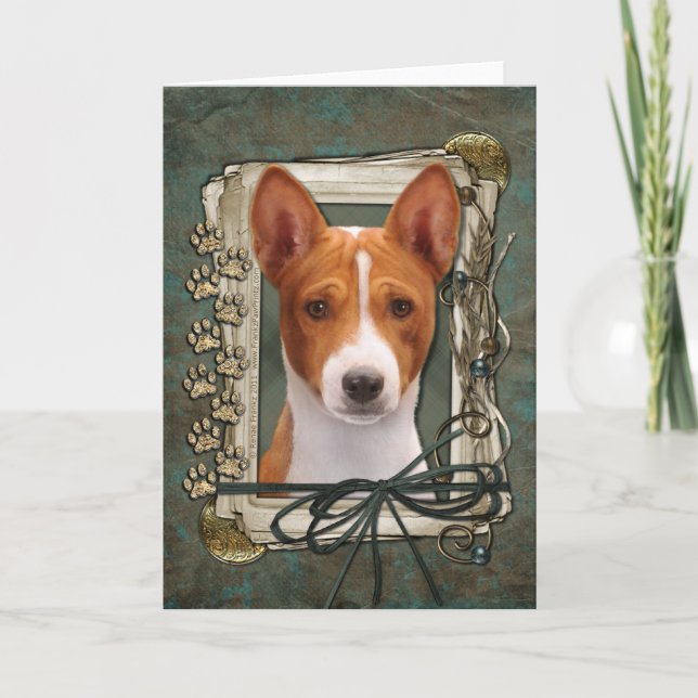 Cartão Dia dos pais - patas de pedra - Basenji (Frente)