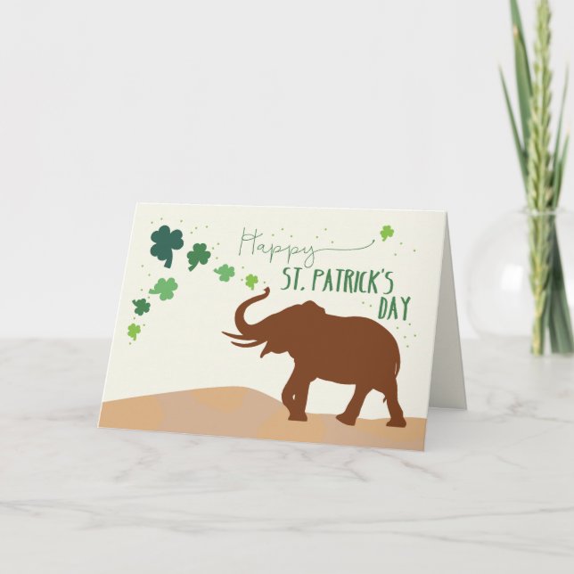 Cartão Dia dos Patricks com Elefante Joyful e Shamrock (Frente)