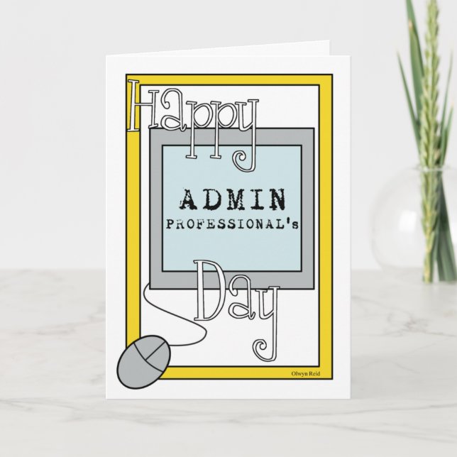 Cartão Dia dos profissionais do Admin com computador (Frente)