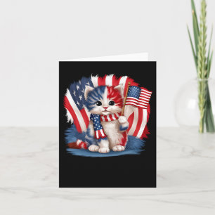 Cartão Dia dos Veteranos Gato Engraçado Gatinho 4 de Julh