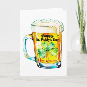 Cartão Dia Feliz de São Patrício Caneca de Cerveja Trevo 
