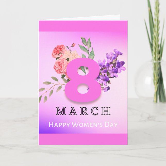 Cartão Dia Internacional da Mulher 8 de Março Floral (Frente)