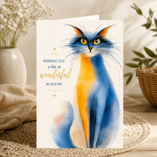 Cartão Dia Maravilhoso Gato Aquarela Inspirador