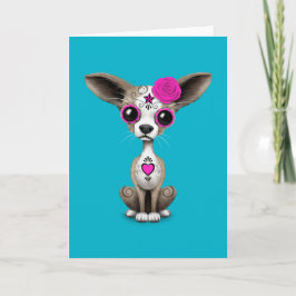 Cartão Dia rosa do crânio de açúcar morto Chihuahua Puppy