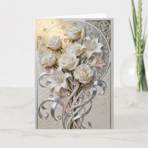 Cartão Diamantes e Flores Brancas