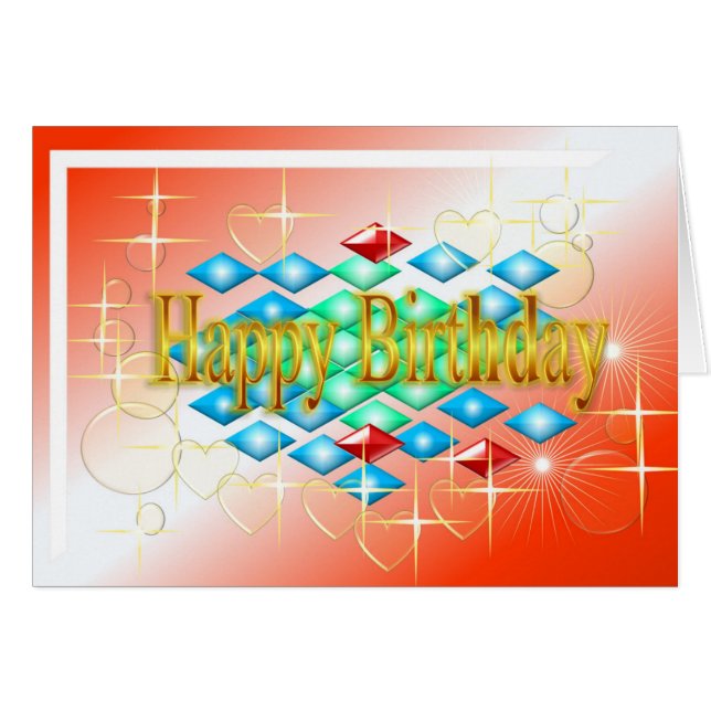 Cartão diamantes estrelas bolhas em ouro e aniversário ve (Frente Horizontal)