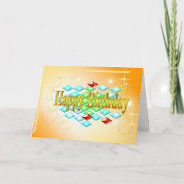 Cartão diamantes estrelas bolhas em ouro e laranja-aniver