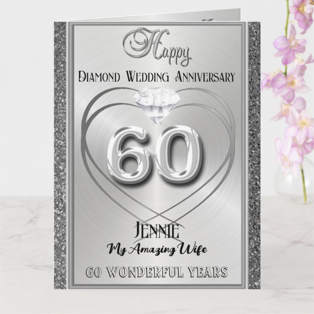 Cartão Diamond 60º Aniversário de Casamento para Esposa (Orquídea)