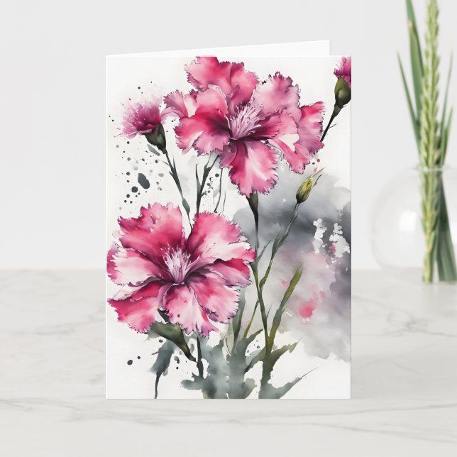 Cartão Dianthus - Flores aquarela (Frente)