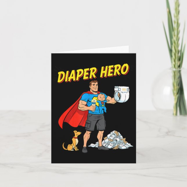 Cartão Diaper Hero Funny Cartoon Dad Design For New Fathe (Frente)