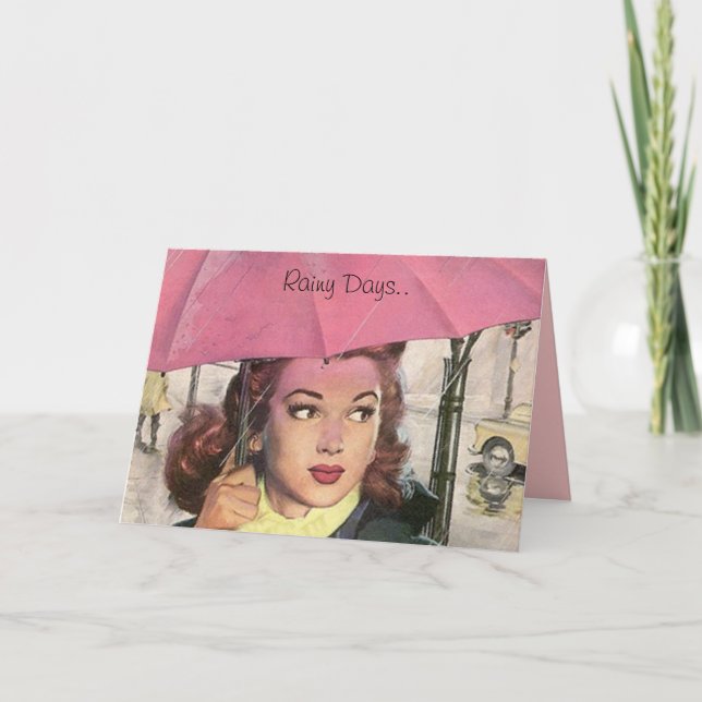 Cartão Dias chuvosos. Exigir Guarda-chuvas Rosa! Placa re (Frente)