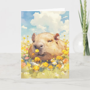 Cartão Dias Preguiçosos de Capivara entre as Flores Silve