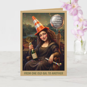 Cartão Dicas engraçadas da Mona Lisa embriagada para o an