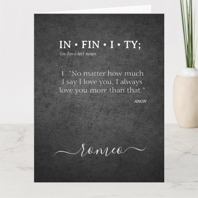 Cartão Dicionário de Definição de Amor INFINITY Personali (Frente)