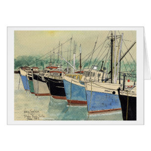 Cartão Digby, Nova Escócia, barcos de pesca, aguarela
