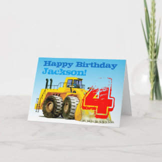 Cartão Digger Amarelo do Criança 4º Aniversário