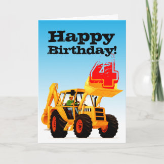 Cartão Digger Amarelo do Criança Personalizado 4º Anivers