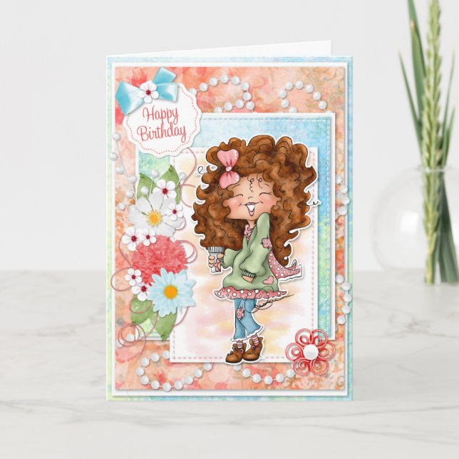 Cartão Digi Doodles Ginger Peach Birthday (Frente)