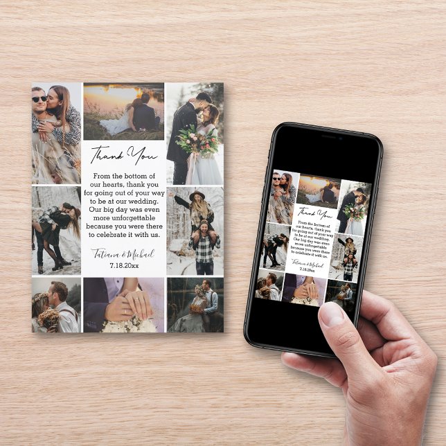 Cartão digital&impresso 8 fotos colagem obrigado de casam (Criador carregado)