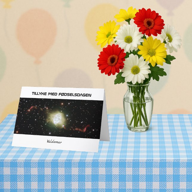 Cartão Dinamarquês fodselsdagen seu texto astronomia (FØDSELSDAGEN)