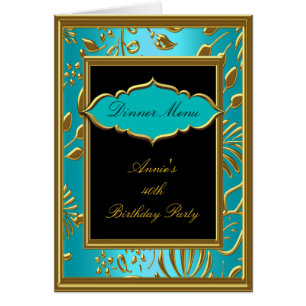 Cartão Dinner Menu Card Teal Blue Gold Black