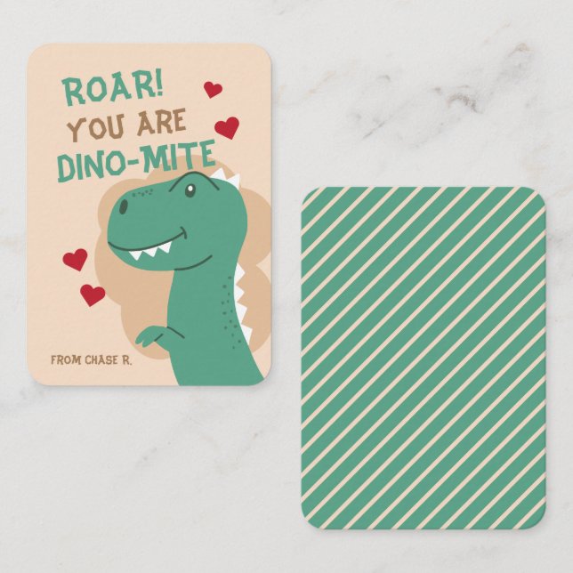 Cartão Dino Dinossauro para Dias de os namorados d (Frente/Verso)