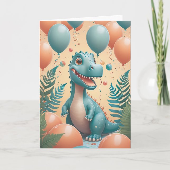 Cartão Dino-Mite Birthday Roar in Cool Mint (Frente)