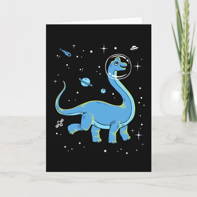 Cartão Dinos Do Brachiossauro Azul No Espaço (Frente)