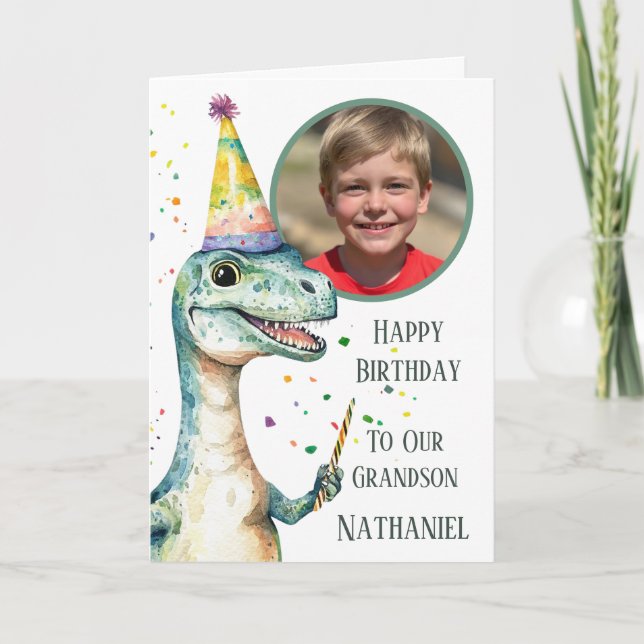 Cartão Dinosaur 1 Photo Aperture Birthday Card (Frente)