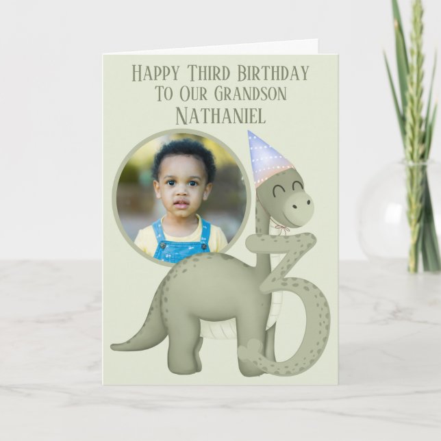 Cartão Dinosaur 1 Photo Aperture Third Birthday Card (Frente)