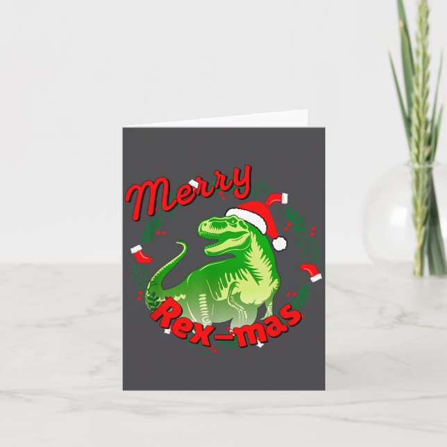 Cartão Dinosaur Holiday Merry Christmas Juric Tyrannosaur (Frente)