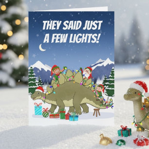 Cartão Dinosauro Estegossauro Engraçado Luzes de Natal El