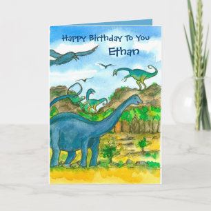 Cartão Dinosaurs Custom Name Happy Birthday