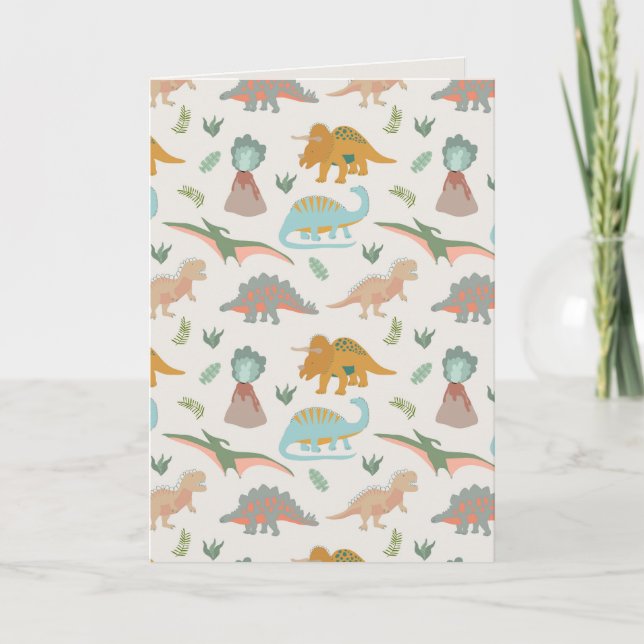 Cartão Dinosaurs Kids Hand Drawn Boho Dinosaur Pattern (Frente)