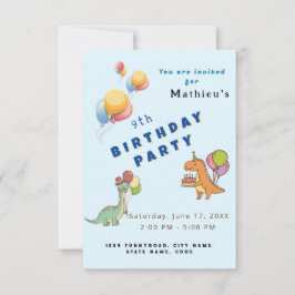 Cartão Dinossaur dino party aniversário de criança azul e