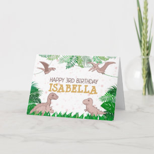 Cartão Dinossaur Kid Dino Jurassic Trex Pink Girl Anivers